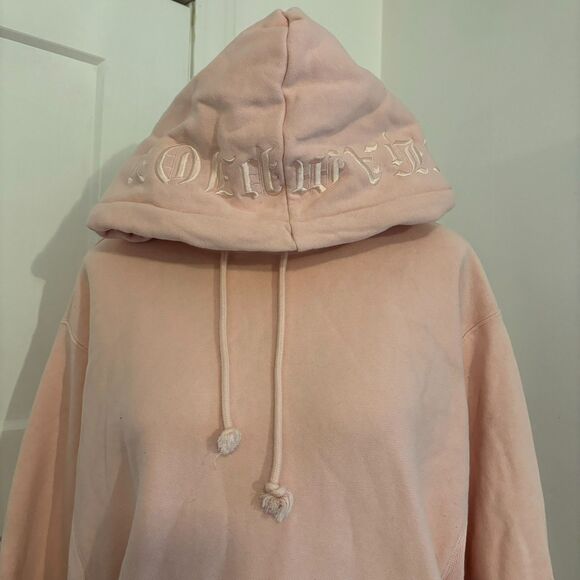 Champion Reverse Weave size Medium Baby Pink Embroidered Hood Logo Sweatshirt - Picture 5 of 9